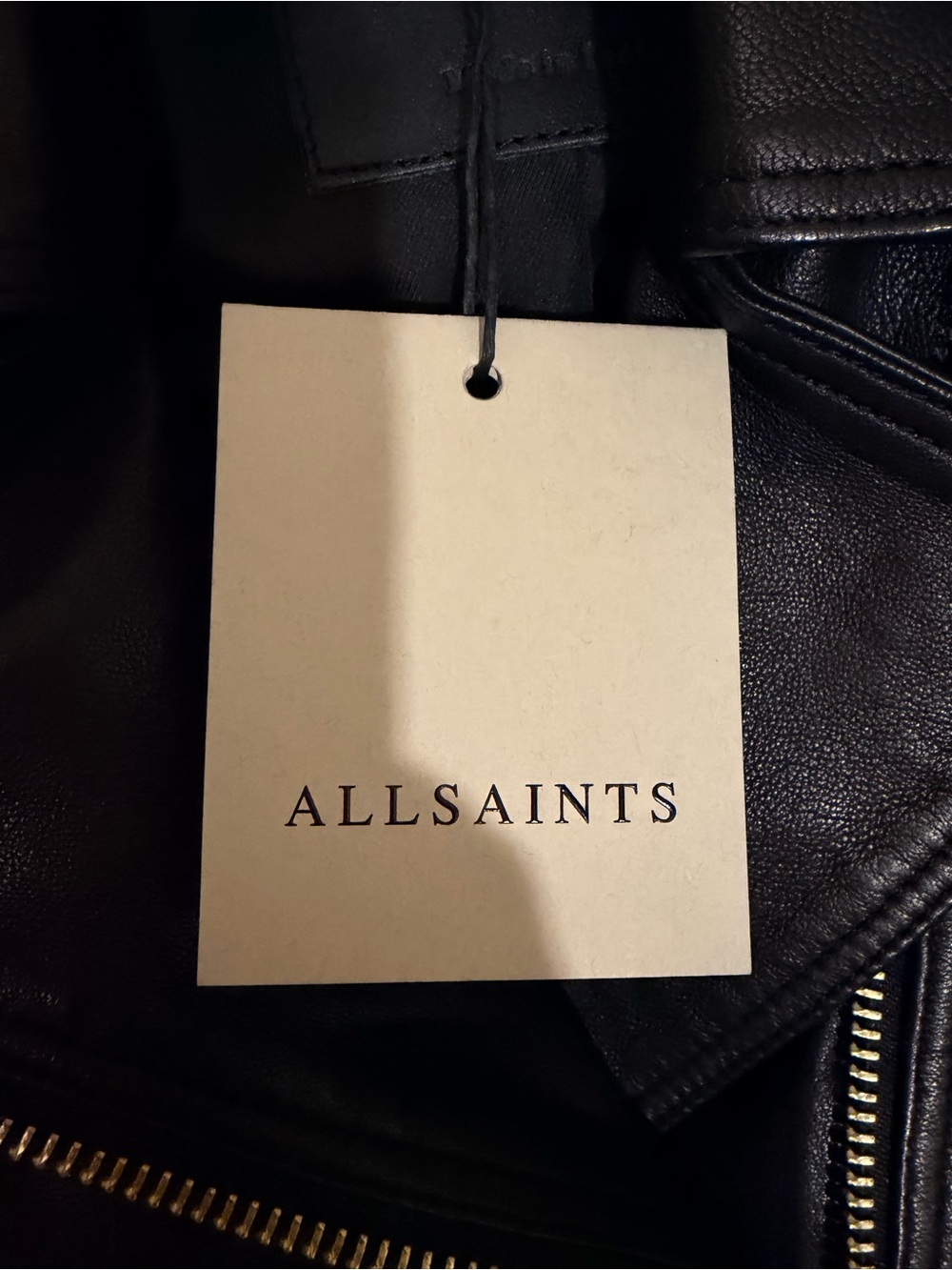 All Saints Black Cropped Real Leather Biker Jacket with Gold Hardware Authentic - Picture 3 of 5